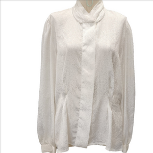 LLOYD WILLIAMS White Long Sleeve Pleated Blouse with Mandarin Collar
